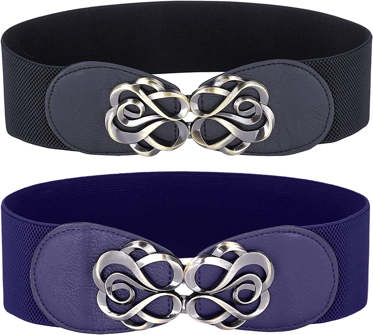 Women Stretchy Vintage Dress Belt Elastic Waist Cinch Belt CL413 Apparel & Accessories > Clothing Accessories > Belts GRACE KARIN Black+navy Blue Medium 