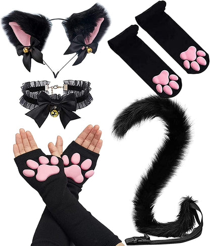 Cute Cat Paw Mittens Gloves, Kawaii Cat Cosplay Kawaii Soft 3D Toes Beans Fingerless Cat Claw Paws Pad Sleeve Apparel & Accessories > Clothing Accessories > Gloves & Mittens HOMEGYMFREE 5 Pcs Black  
