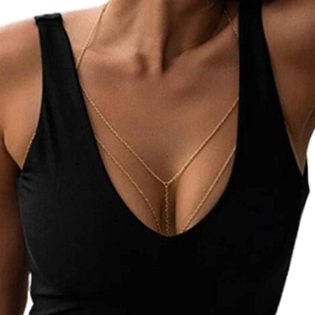 Tgirls Layered Bikini Belly Chain Gold Body Chain Bra Body Chains Beach Body Jewelry for Women and Girls Apparel & Accessories > Jewelry > Body Jewelry Tgirls   