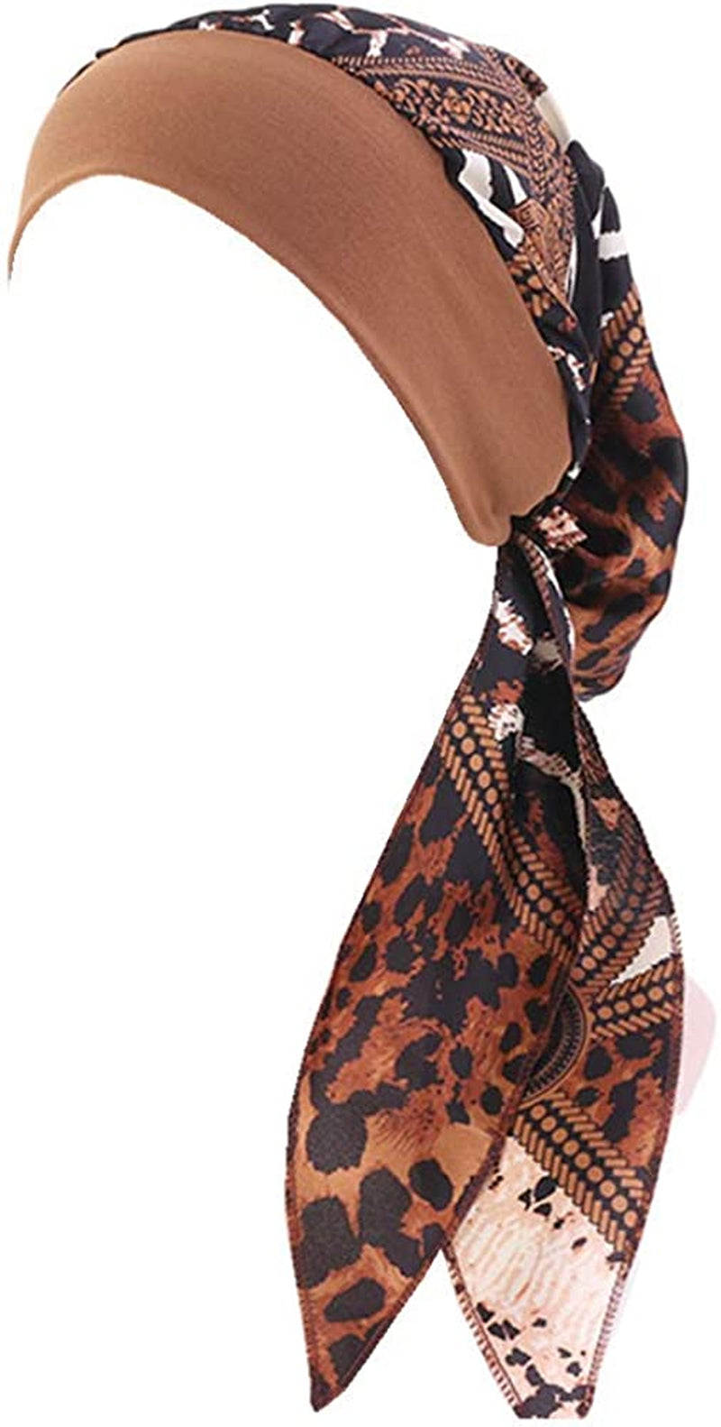 CCCHO Women Vintage Silky Turbans Bonnet Elastic Wide Band Multifunction Printing Hat Chemo Hair Loss Cap Apparel & Accessories > Clothing Accessories > Headwear CCCHO Coffee  