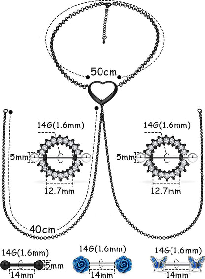 Pexveiuu 16Pcs Nipple Rings Chain and Belly Burron Ring for Women Surgical Steel Nipple Belly Navels Barbells Bar Piercing Apparel & Accessories > Jewelry > Body Jewelry Pexveiuu   