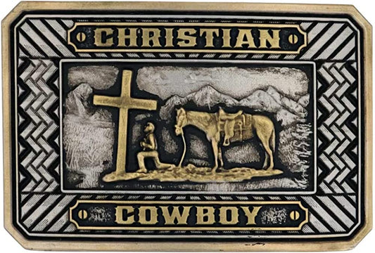 Montana Silversmiths Christian Faith Series Attitude Western Belt Buckle (Beaming Christian Cowboy) Apparel & Accessories > Clothing Accessories > Belt Buckles Montana Silversmiths   