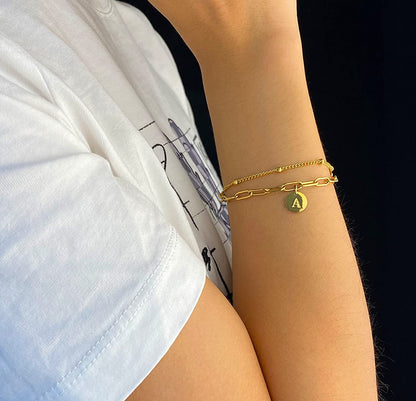 Layer Initial Bracelets for Teen Girls Women 8K Gold Beaded Charm Bracelets for Her Papercilp Link Chain Christmas Mother'S Day Birthday Jewelry Adjustable Handmade Letter A-Z Apparel & Accessories > Jewelry > Bracelets JoycuFF   