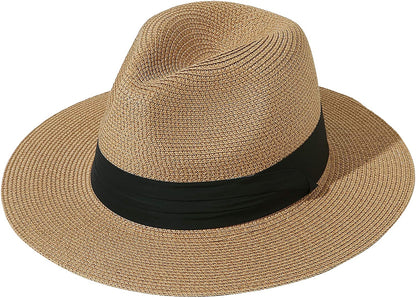 JOYEBUY Womens UPF50 Foldable Summer Straw Hat Wide Brim Fedora Sun Beach Hat Apparel & Accessories > Clothing Accessories > Hats JOYEBUY Brown  