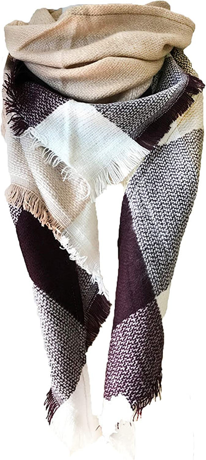 Wander Agio Womens Warm Long Shawl Winter Wraps Large Scarves Knit Cashmere Feel Plaid Triangle Scarf Apparel & Accessories > Clothing Accessories > Scarves & Shawls Wander Agio Beige Khaki 22  