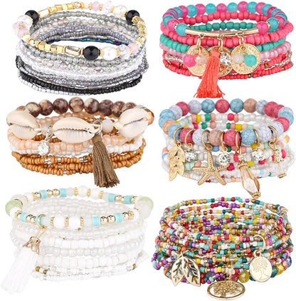 Iyours 6 Sets Bohemian Multilayer Tassels Bracelet Handmade Wrap Bracelets Bangle Jewelry Bracelets for Women Apparel & Accessories > Jewelry > Bracelets iYours 6PCS-A  