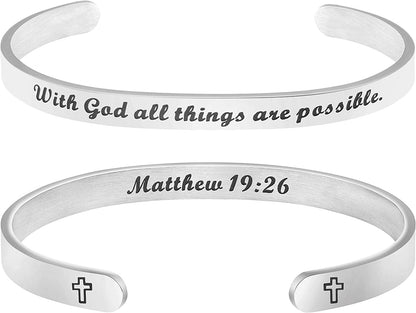 Christian Bracelets for Women Inspirational Gifts Bible Verse Religious Faith Jewelry Cuff Bracelet Mothers Day Christmas Birthday Jewelry for Her Mother Daughter Apparel & Accessories > Jewelry > Bracelets Memgift Matthew 19:26-With God all things are possible  
