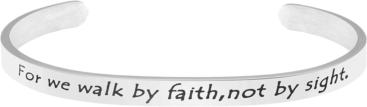 Christian Bracelets for Women Inspirational Gifts Bible Verse Religious Faith Jewelry Cuff Bracelet Mothers Day Christmas Birthday Jewelry for Her Mother Daughter Apparel & Accessories > Jewelry > Bracelets Memgift 2 Corinthians 5:7-For we walk by faith, not by sight  