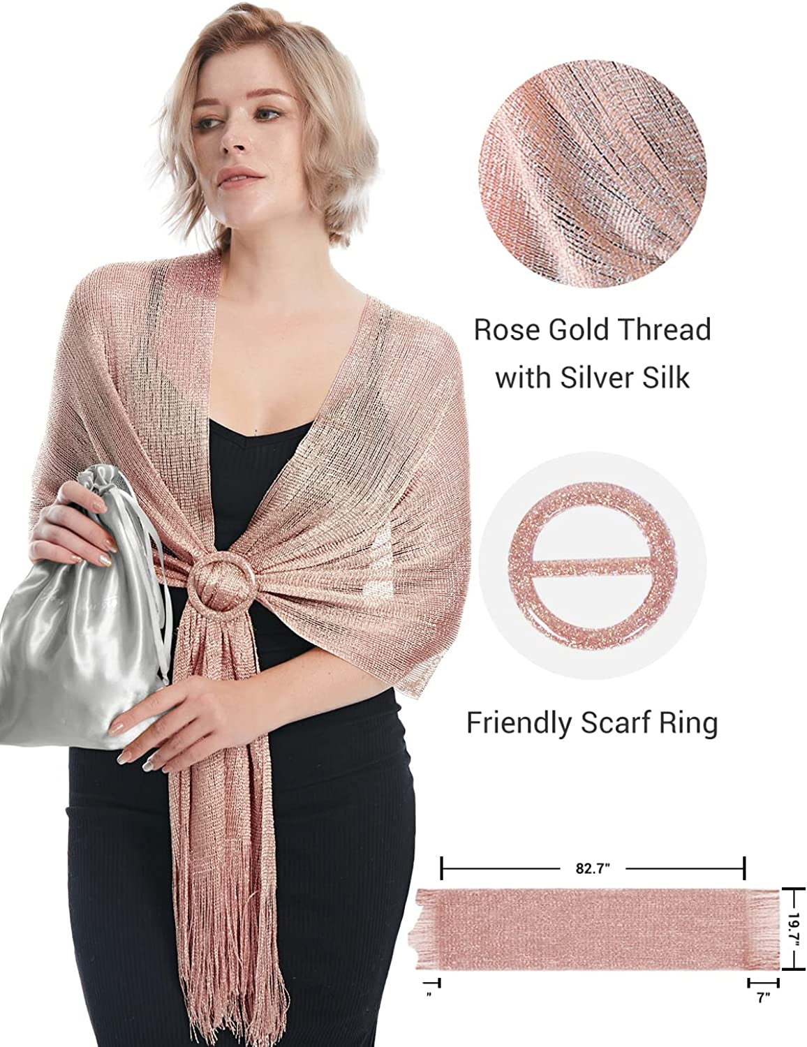 Missshorthair Women'S Sparkle Shawls and Wraps with Buckle for Wedding Party Dresses Apparel & Accessories > Clothing Accessories > Scarves & Shawls MissShorthair   