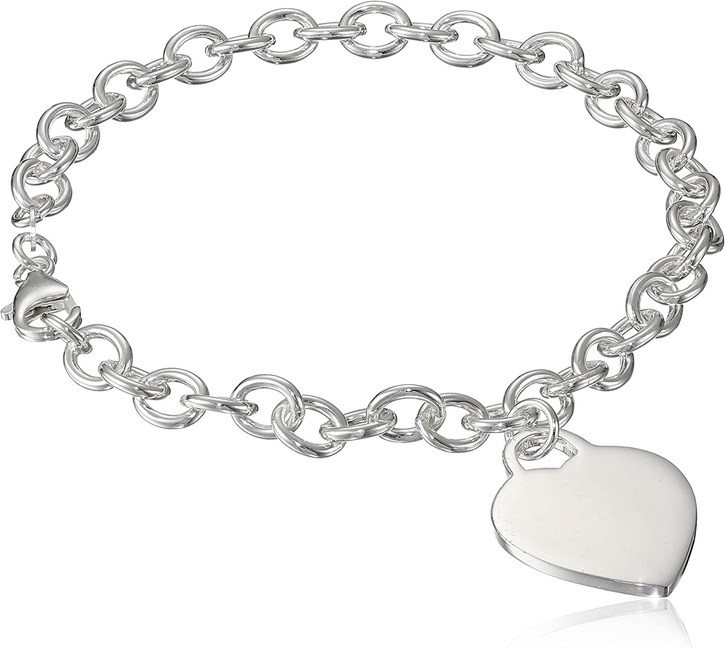 Collection Sterling Silver Heart Tag Bracelet, 7.5" Apparel & Accessories > Jewelry > Bracelets Amazon Collection Silver 9" 