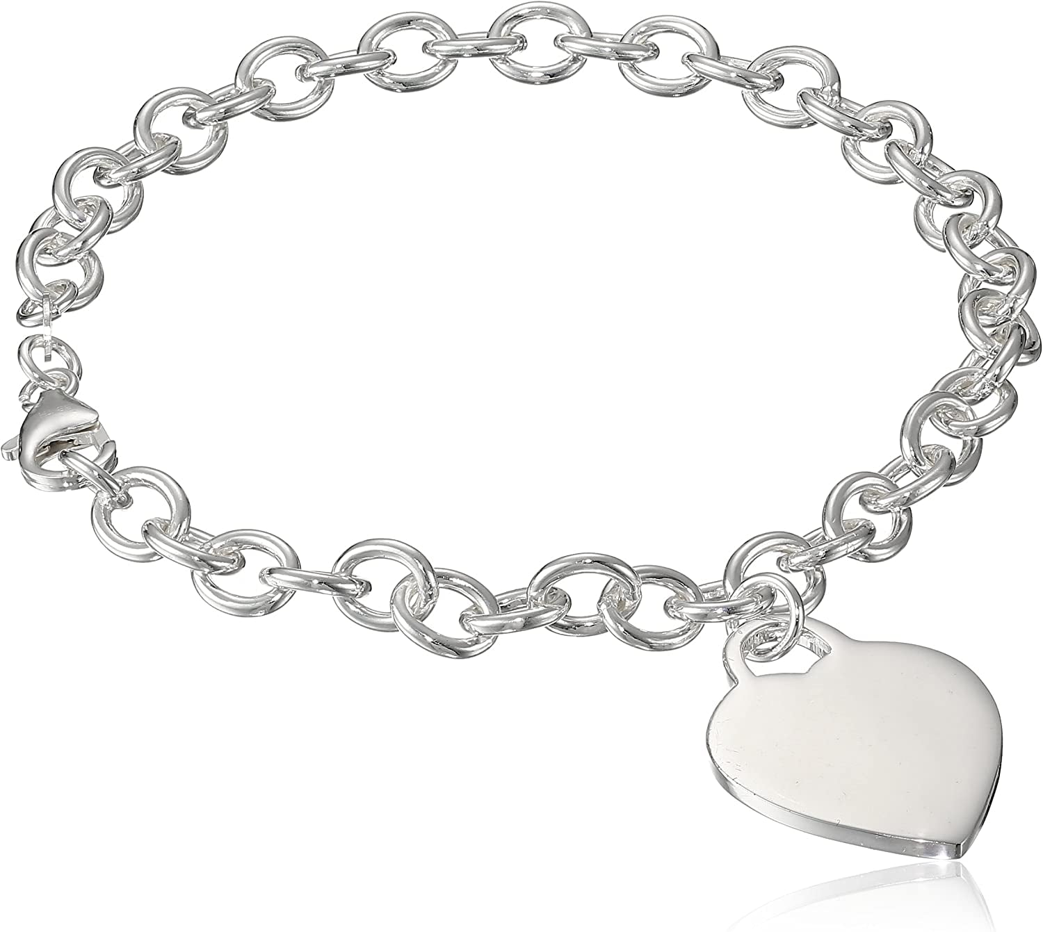 Collection Sterling Silver Heart Tag Bracelet, 7.5" Apparel & Accessories > Jewelry > Bracelets Amazon Collection Silver 9" 