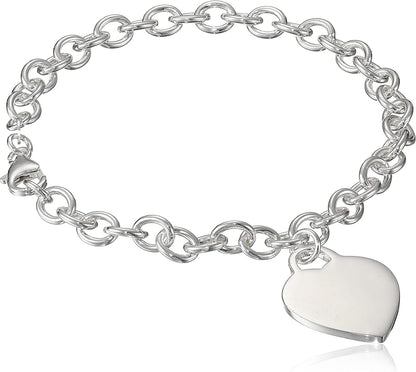 Collection Sterling Silver Heart Tag Bracelet, 7.5" Apparel & Accessories > Jewelry > Bracelets Amazon Collection Silver 9" 
