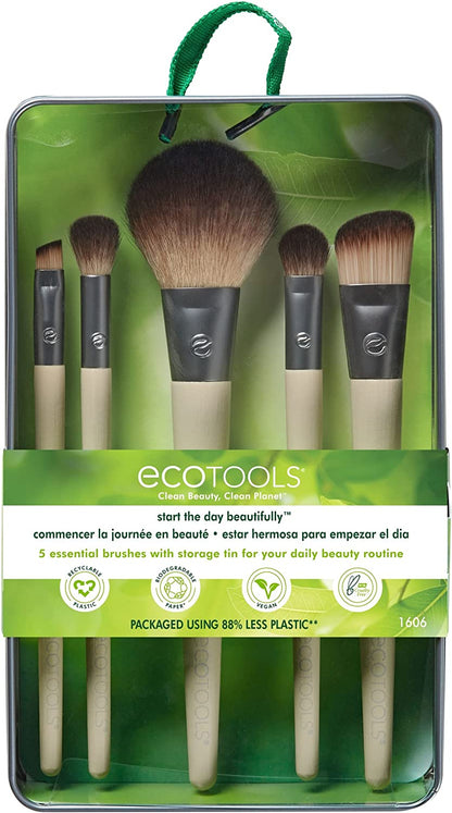 Ecotools Makeup Brush Set for Eyeshadow, Foundation, Blush, and Concealer with Bonus Storage Case, Start the Day Beautifully, Travel Friendly, 6 Piece Set Health & Beauty > Personal Care > Cosmetics > Cosmetic Tools > Makeup Tools EcoTools   