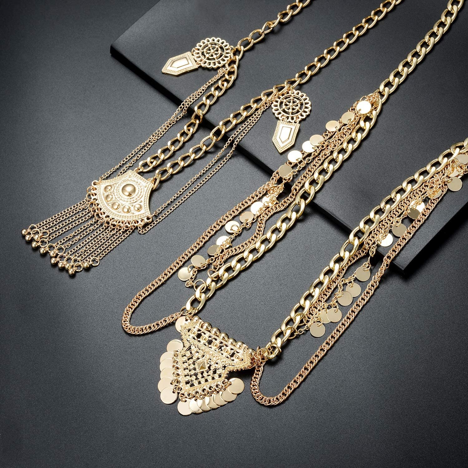 Tornito 2 PCS Waist Belt Chain Vintage Dangle Dancing Tassel Body Chain Bikini Beach Body Jewelry for Women Silver Gold Tone Apparel & Accessories > Jewelry > Body Jewelry Tornito   