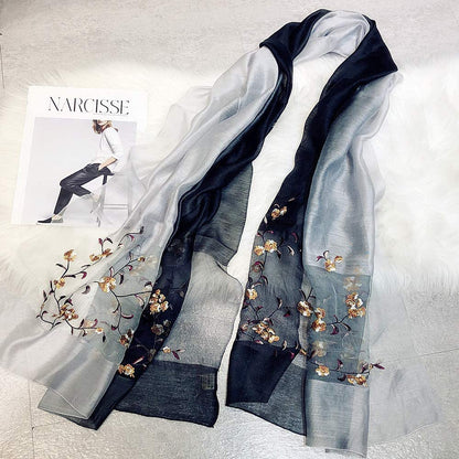 GOFINEE Women Silk&Wool Gradient Embroidered Scarf Headwrap Shawl Apparel & Accessories > Clothing Accessories > Scarves & Shawls GOFINEE   