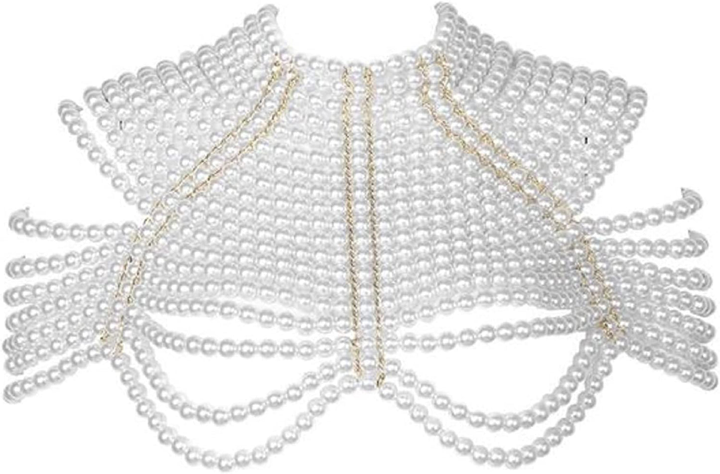 Ccbodily Pearl Body Chain Bra - Fashion Shoulder Necklaces Bra Chain Body Jewelry Apparel & Accessories > Jewelry > Body Jewelry CCbodily B-WHITE  