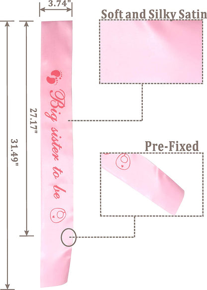 I Am Going to Be Big Sister, Big Sister Flower Crown, Sash and Pin, Daughter Get Promoted to Big Sisters Idea Gift Set, Satin Big Sister to Be for Baby Shower Sash, Big Sister Party Supplies (Pink) Apparel & Accessories > Clothing Accessories > Sashes MEANT2TOBE   