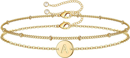 MONOZO Gold Initial Bracelets for Women, Dainty 14K Gold Filled Layered Beaded Letter Initial Bracelet Personalized 26 Alphabet Disc Monogram Charm Bracelet Jewelry Gifts for Girls Apparel & Accessories > Jewelry > Bracelets MONOZO A  