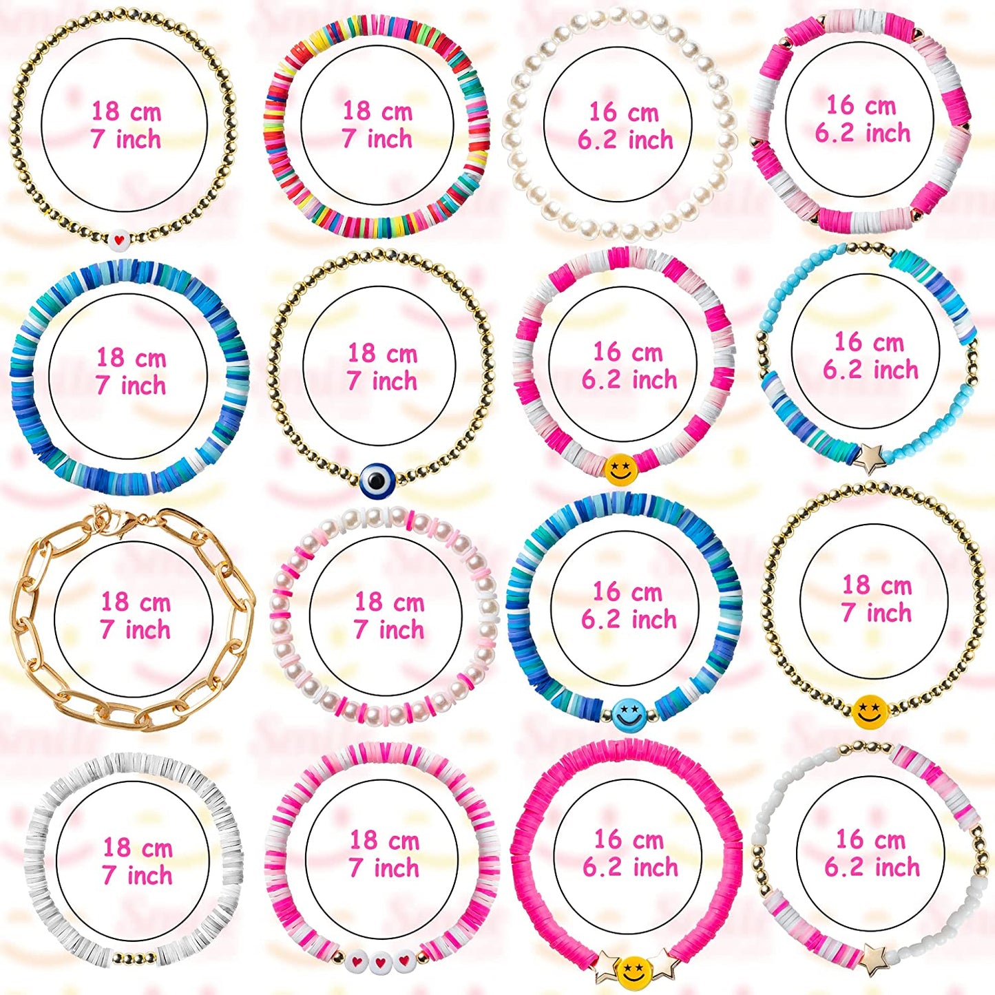 Lietoi Preppy Heishi Bracelets Set Colorful White Gold Smile Heart Star Evil Eye Beaded Polymer Clay Pearl Stackable Charm Y2K Kidcore Summer Beach Bohemian Layering Bracelets Jewelry for Women Girls Teens Apparel & Accessories > Jewelry > Bracelets LieToi   