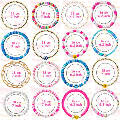 Lietoi Preppy Heishi Bracelets Set Colorful White Gold Smile Heart Star Evil Eye Beaded Polymer Clay Pearl Stackable Charm Y2K Kidcore Summer Beach Bohemian Layering Bracelets Jewelry for Women Girls Teens Apparel & Accessories > Jewelry > Bracelets LieToi   