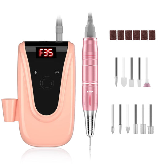 Rechargeable 35000 RPM Nail Drill, Portable Electric Nail Drill Professional Efile Nail Drill Kit for Acrylic, Gel Nails, Manicure Pedicure Polishing Shape Tools with 11Pcs Nail Drill Bits (Pink) Health & Beauty > Personal Care > Cosmetics > Cosmetic Tools > Nail Tools BVCR Pink  
