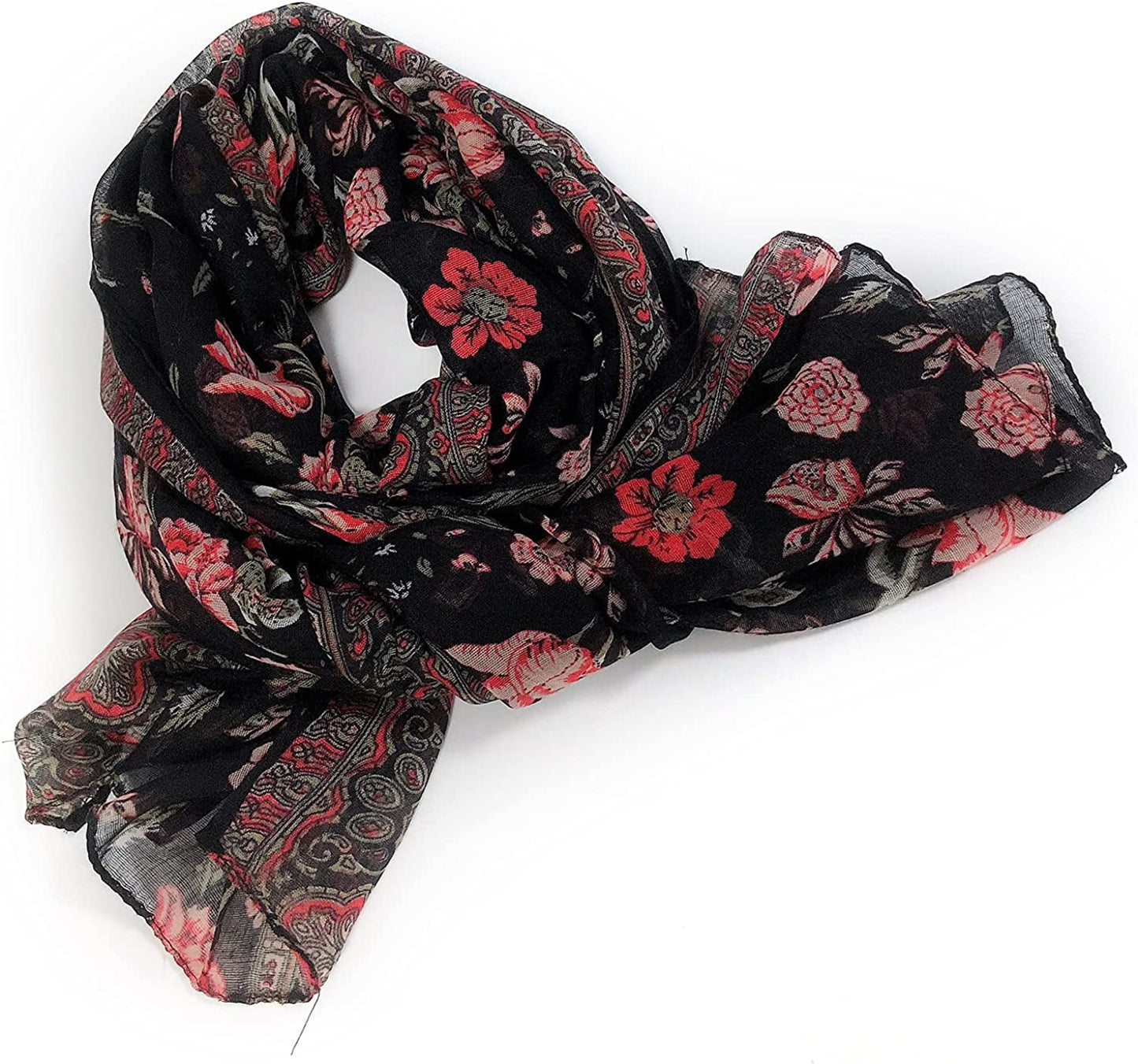 GERINLY Lightweight Scarves Fashion Flowers Print Women Cotton Wrap Scarf Head Shawl for Fall Apparel & Accessories > Clothing Accessories > Scarves & Shawls GERINLY   