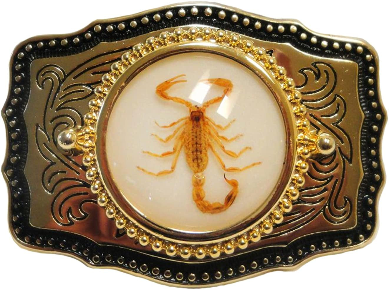 SCORPION (REAL) WHITE BACKGROUND BELT BUCKLE Apparel & Accessories > Clothing Accessories > Belts None   