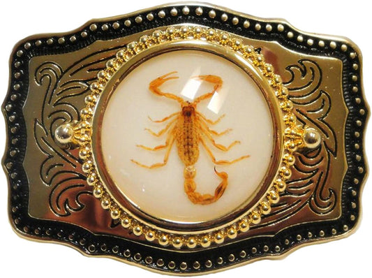SCORPION (REAL) WHITE BACKGROUND BELT BUCKLE Apparel & Accessories > Clothing Accessories > Belts None   