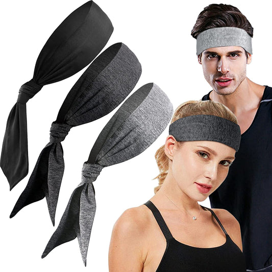 ELV Head Tie Sports Headband 3 Pack Dry Fit Sweatband for Running, Working Out, Crossfit, Yoga, Basketball,Tennis, Athletics and Pirates with Stretch, Moisture Wicking for Men Women Apparel & Accessories > Clothing Accessories > Bandanas & Headties E LV Black/Dark Grey/Grey  