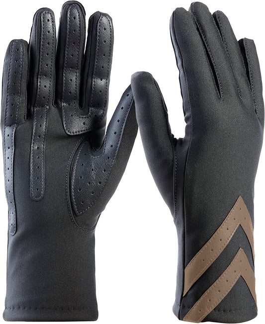 Isotoner Womens Spandex Touchscreen Cold Weather Gloves with Warm Fleece Lining and Chevron Details Apparel & Accessories > Clothing Accessories > Gloves & Mittens isotoner Black & Tan - Smartdri Small-Medium 