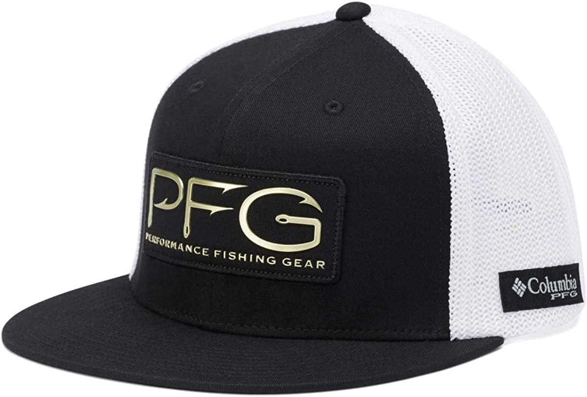 Columbia PFG Mesh Flat Brim Ball Cap Apparel & Accessories > Clothing Accessories > Hats Columbia Black/Pfg Hook Patch Small-Medium 