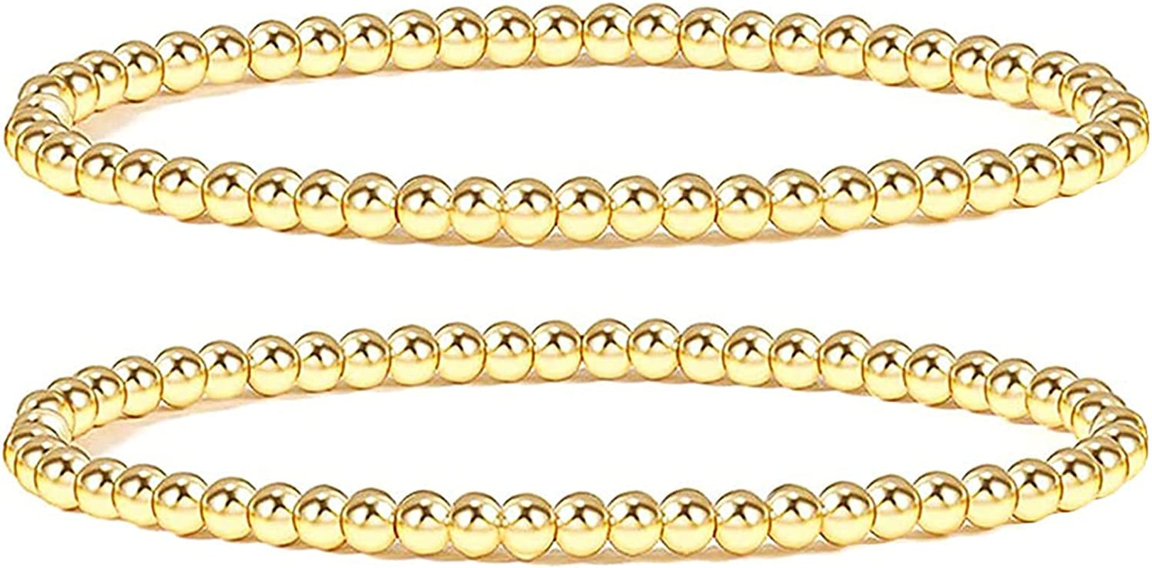 Reoxvo Dainty Gold Beaded Bracelets Set for Women 14K Gold Plated Stackable Bracelets for Women Elastic Stretch Gold Bracelet Trendy Jewelry Apparel & Accessories > Jewelry > Bracelets Reoxvo D:4mm+4mm  