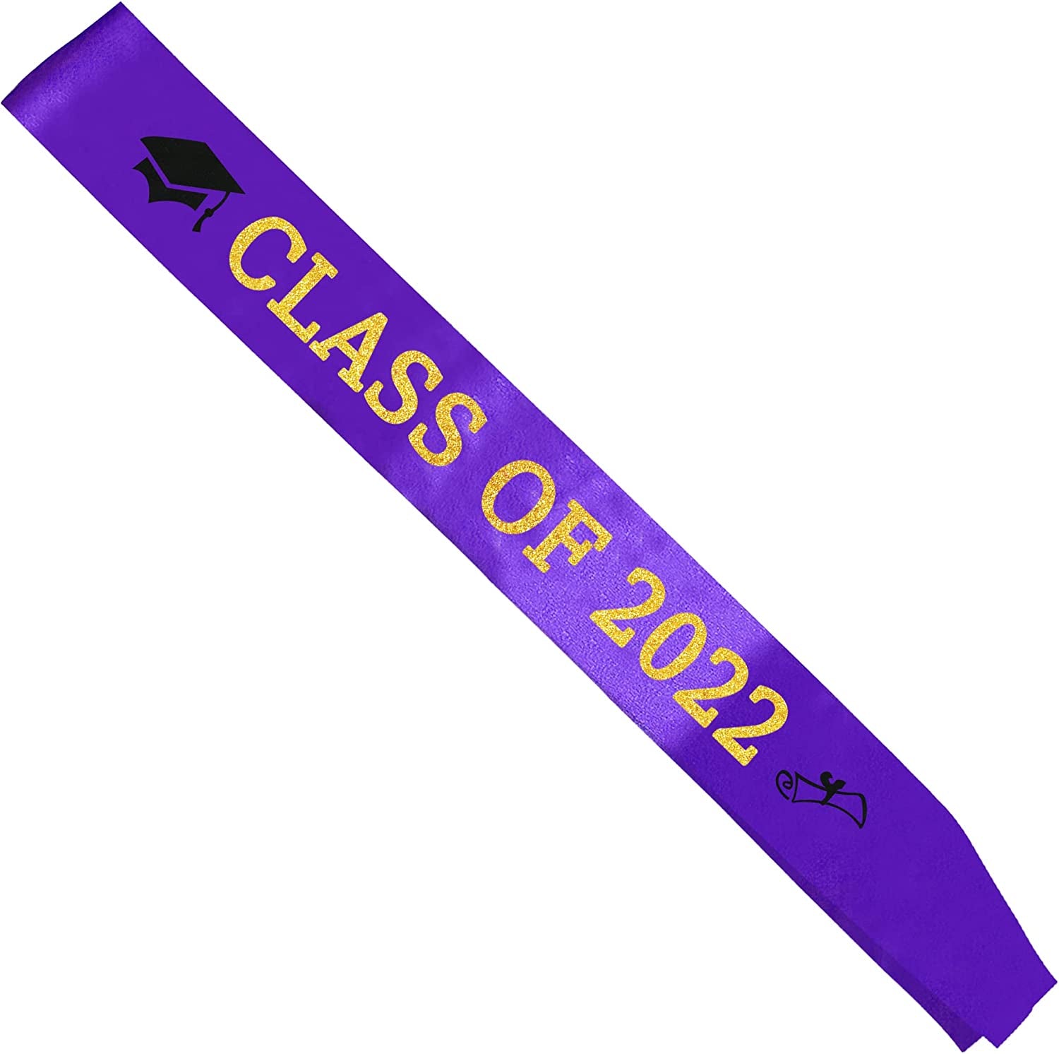 Purple “Class of 2022” Graduation Sash | Gold Glitter Letter Graduate Satin Sash | Funny Graduation Gifts for Boy or Girl| 2022 Graduation Celebration Party Supplies Apparel & Accessories > Clothing Accessories > Sashes Partyprops   
