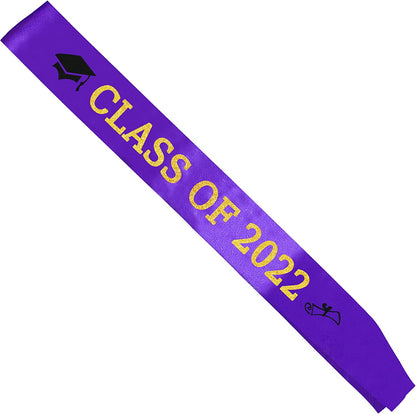 Purple “Class of 2022” Graduation Sash | Gold Glitter Letter Graduate Satin Sash | Funny Graduation Gifts for Boy or Girl| 2022 Graduation Celebration Party Supplies Apparel & Accessories > Clothing Accessories > Sashes Partyprops   