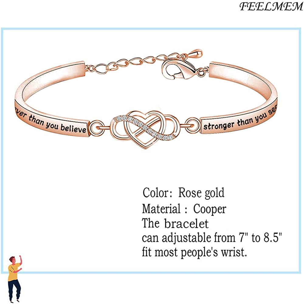 FEELMEM Inspirational Bracelet for Daughter Gifts from Mom You Are Braver Stronger Smarter than You Think Infinity Love Heart Bracelet to My Daughter Gift Apparel & Accessories > Jewelry > Bracelets FEELMEM   