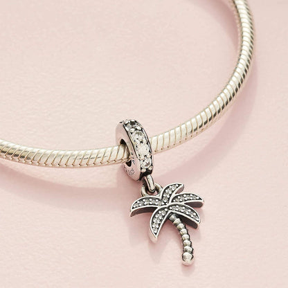 EZ Tuxedo Palm Tree Dangle Charms 925 Sterling Silver Tree Pendant with Cubic Zirconia for Bracelets Apparel & Accessories > Jewelry > Bracelets EZ Tuxedo pandora charms summer   