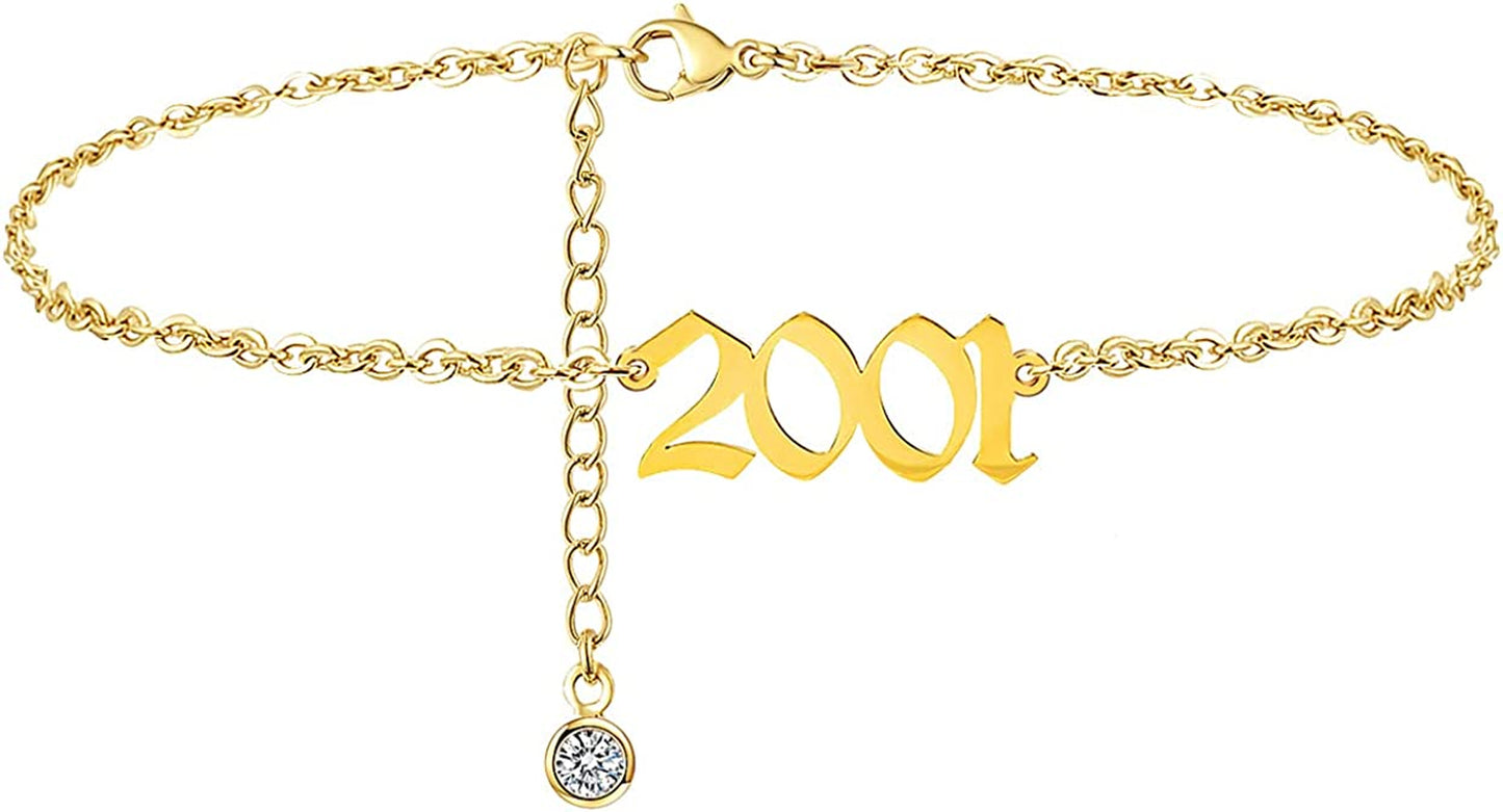 JYUEDA Birth Year Anklet Bracelet for Women,Beach Foot Chain Cute Ankle Bracelet,14K Gold Plated Anklets for Women Teen Girls Apparel & Accessories > Jewelry > Anklets JYUEDA 2001  