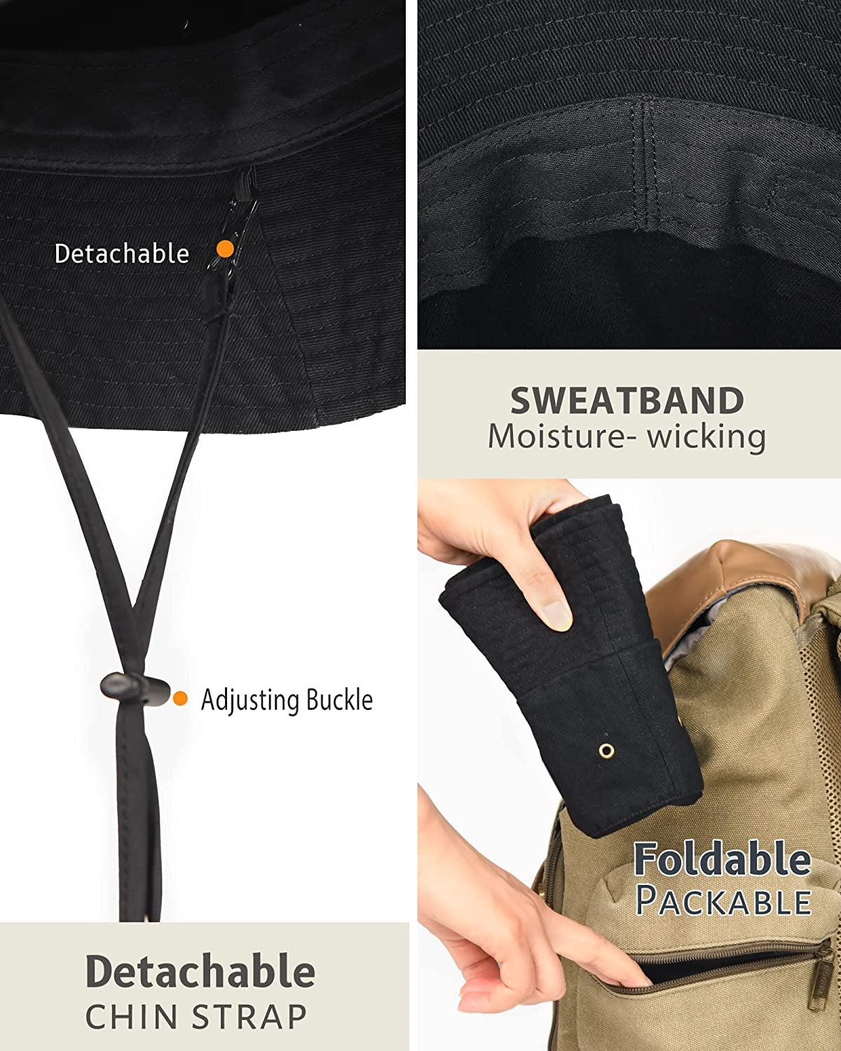 Bucket Hat for Women Men Canvas Washed Cotton Trendy Distressed Womens Summer Beach Sun Hats with Detachable Strings Apparel & Accessories > Clothing Accessories > Hats KYLIE MAX   