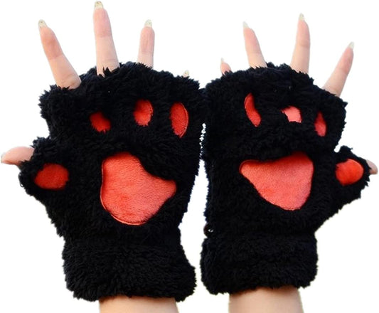 Mizhome Cat Bear Plush Claw Paw Mitten Soft Winter Gloves Costume Apparel & Accessories > Clothing Accessories > Gloves & Mittens MizHome Black  