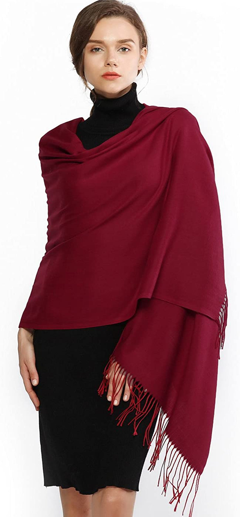RIIQIICHY Women'S Scarf Pashmina Shawls and Wraps for Evening Dress Bridesmaid Wedding Bridal Winter Warm Long Large Scarves Apparel & Accessories > Clothing Accessories > Scarves & Shawls RIIQIICHY Burgundy  