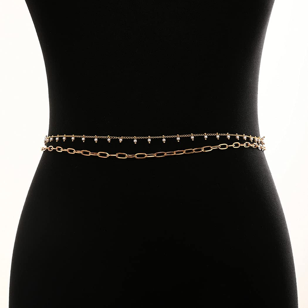 Reetan Pearl Layered Belly Body Chain Gold Body Chains Tassel Waist Chain Beach Bikini Body Jewelry Accessories for Women and Girls Apparel & Accessories > Jewelry > Body Jewelry REETAN   