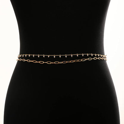 Reetan Pearl Layered Belly Body Chain Gold Body Chains Tassel Waist Chain Beach Bikini Body Jewelry Accessories for Women and Girls Apparel & Accessories > Jewelry > Body Jewelry REETAN   