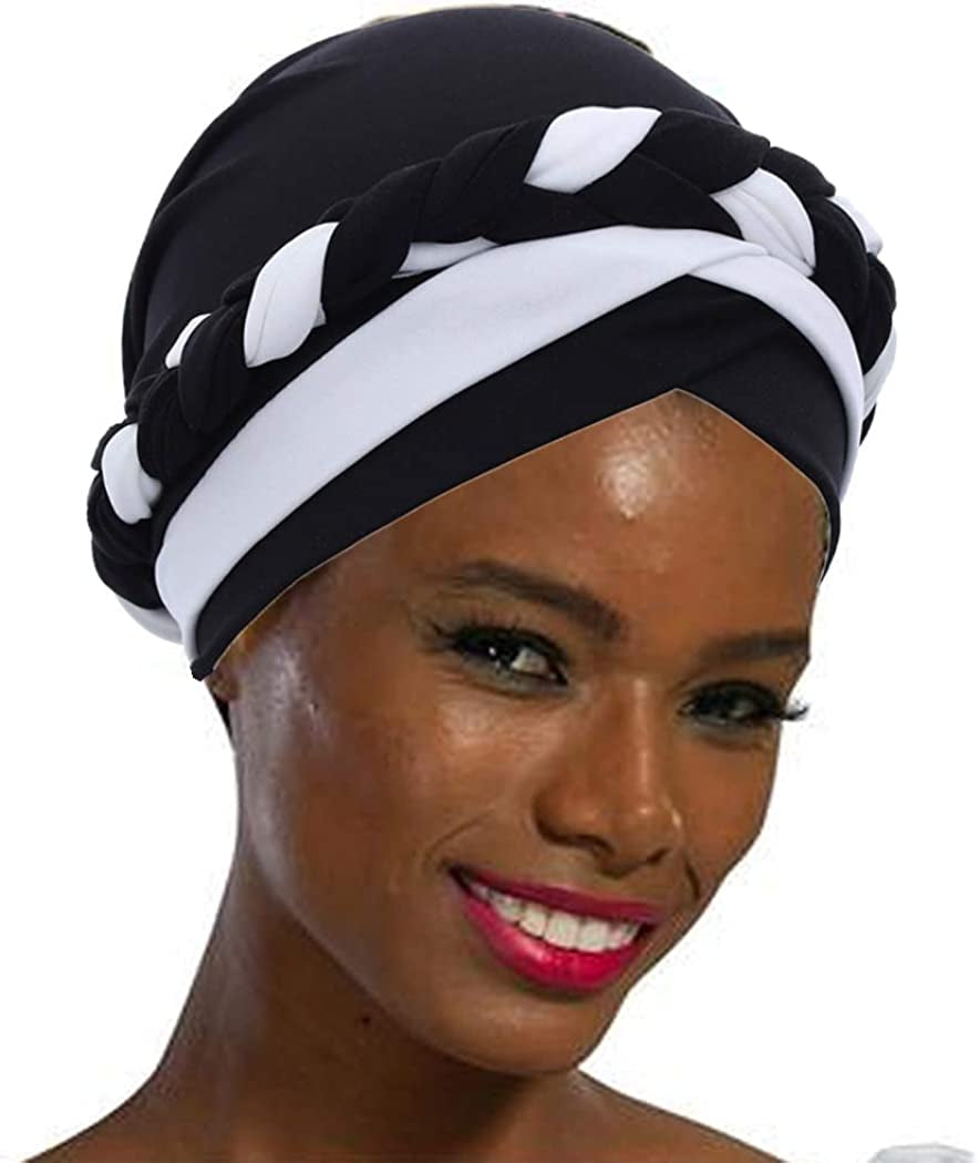 Woeoe African Head Wraps Stretch Braid Chemo Hat Cap Print Pre-Tied Head Turbans Headwear for Women and Girls Apparel & Accessories > Clothing Accessories > Headwear Woeoe   