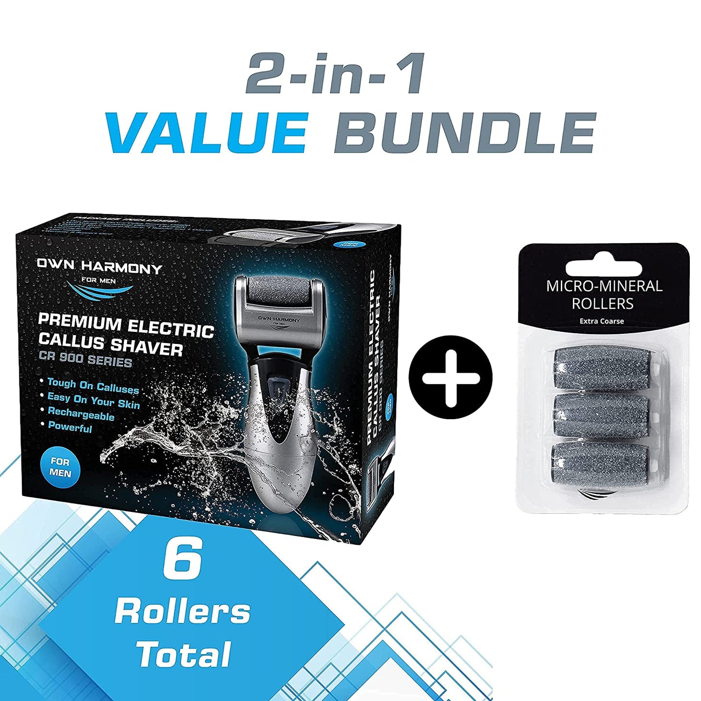 Own Harmony Electric Feet Callus Remover and 6 Rollers Bundle: Rechargeable Foot Scrubber Mens Pedicure Tools Kit, Professional Electronic Foot Care File, Best for Hard Cracked Dead Skin & Pedi Spa Health & Beauty > Personal Care > Foot Care Own Harmony   