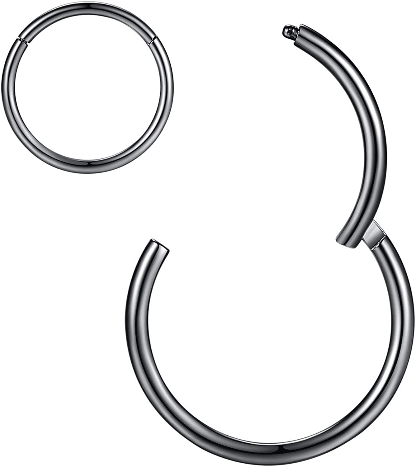 ORANGELOVE Hypoallergenic Nose Rings 20G 18G 16G 14G 12G 10G 8G 316L Surgical Steel Septum Jewelry Hinged Segment Ring Body Piercing Nose Hoop Lip Rings Nose Helix Cartilage Rook Earrings Apparel & Accessories > Jewelry > Rings ORANGELOVE 1pc 18g 8mm Black  