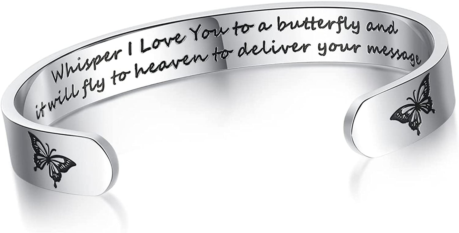 Aryahozel Motivational Cuff Bracelet for Women Girls, Personalized Jewelry Gifts for Her Daughter Mom Sister Niece Best Friends, Engraved Different Sayings Apparel & Accessories > Jewelry > Bracelets AryaHozel Memorial gifts-Whisper I love you to a butterfly…  