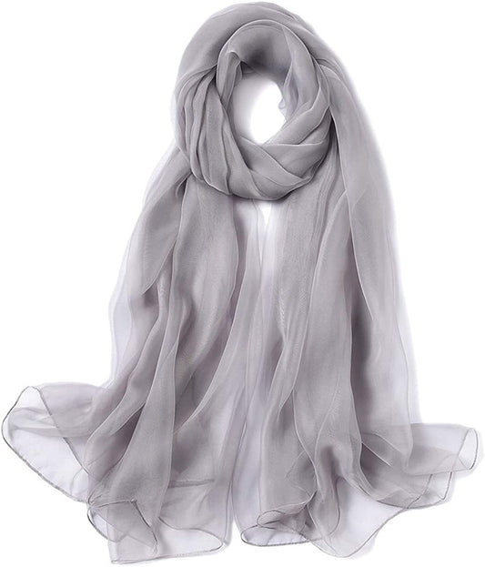 K-Elewon Solid Color Silk Scarf Fashion Scarves Wrap Long Lightweight Shawls for Women Apparel & Accessories > Clothing Accessories > Scarves & Shawls K-Elewon Gray  