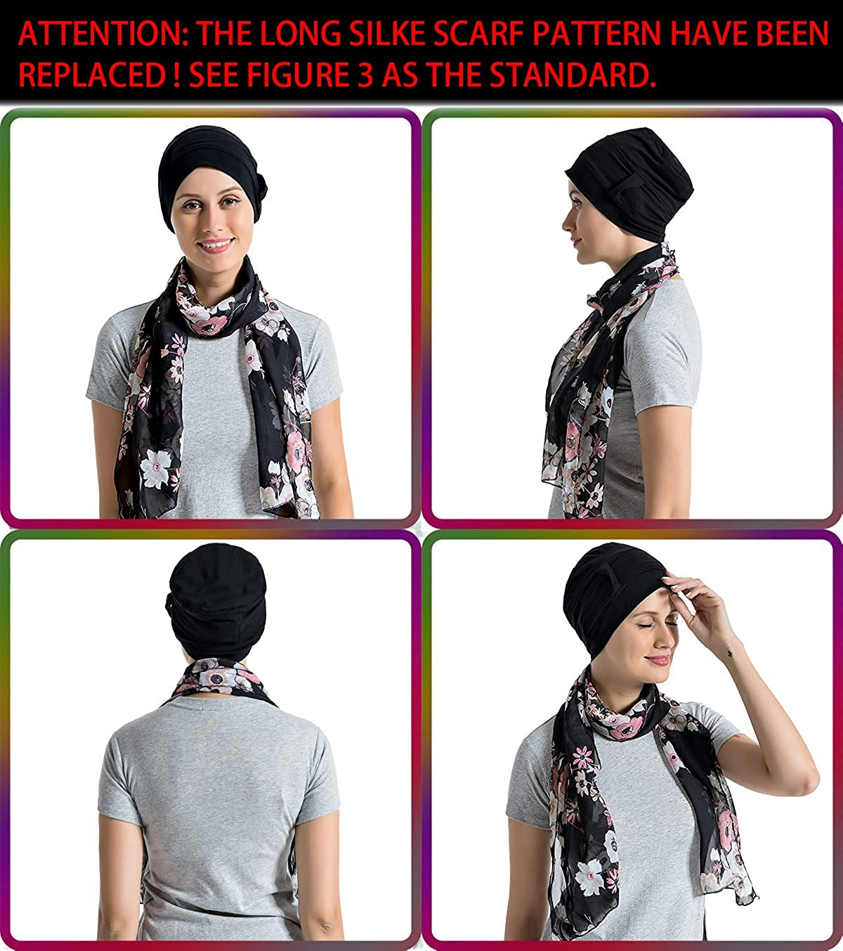 Bamboo Cotton Liner Chemo Headwear for Womenwith Silky Scarfs for Cancer Hair Loss Sleep Caps Beanie Black Apparel & Accessories > Clothing Accessories > Headwear JarseHera   