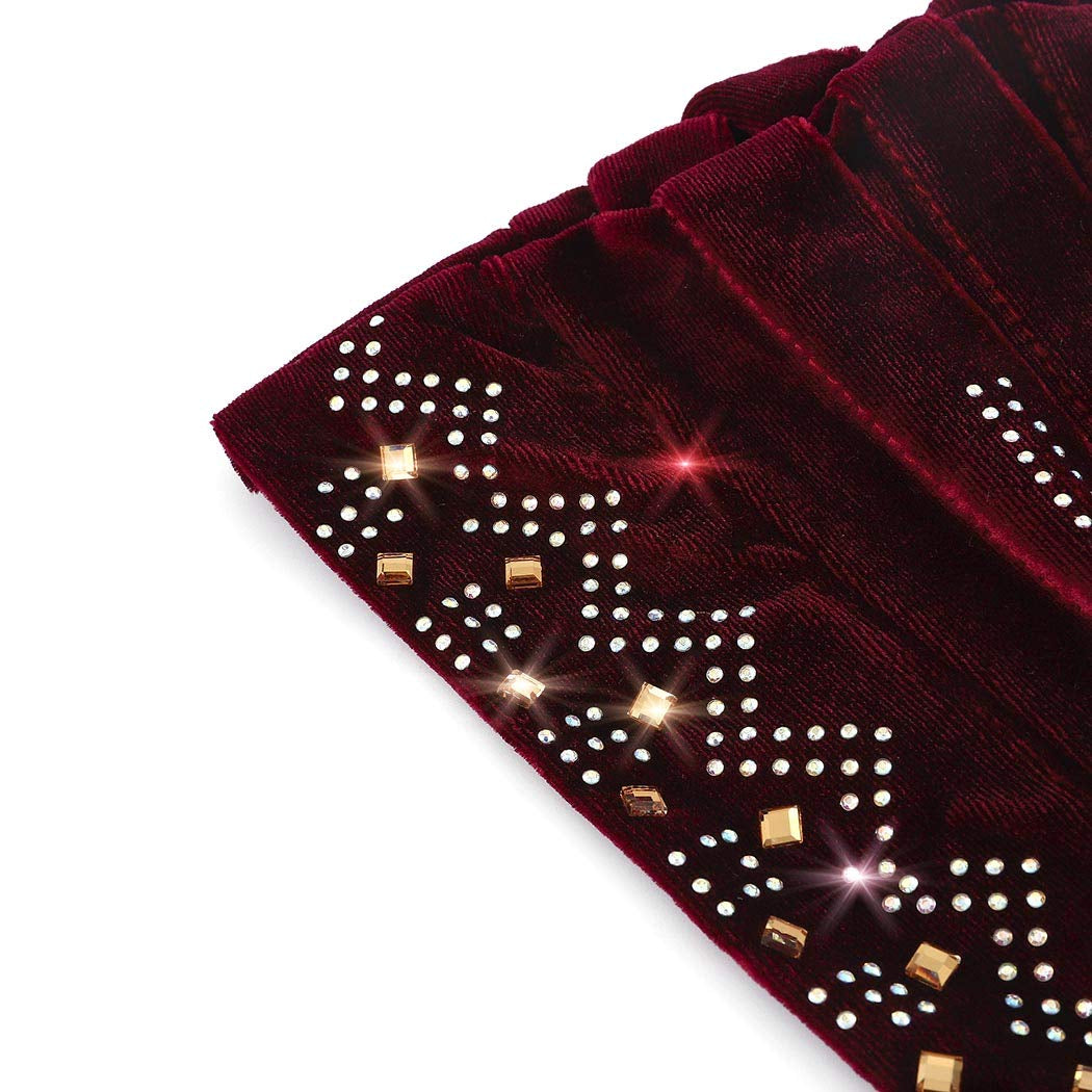 Bohend Vintage Rhinestone Turban Sleep Headwrap Wide Sparkly Sleep Turban Headband Crystal Muslim Hat Headwear Beanie Pre-Tied Bonnet Velvet Hat Cap Hair Wrap for Women and Girls (Wine Red) Apparel & Accessories > Clothing Accessories > Headwear Bohend   