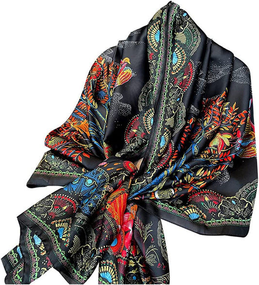 Fashion Scarves 100% Silk Felling Scarf Long Lightweight Sunscreen Shawls Wrap for Women Hair Scarves Apparel & Accessories > Clothing Accessories > Scarves & Shawls Aufeel Black Tree  